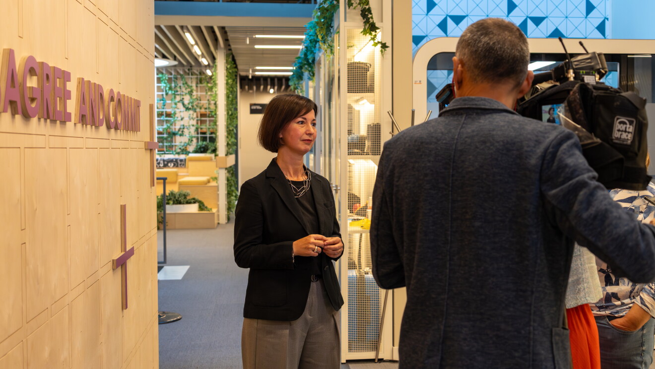 Mariangela Marseglia, VP, EU Stores, conducting an interview with media outlets in Luxembourg 1   