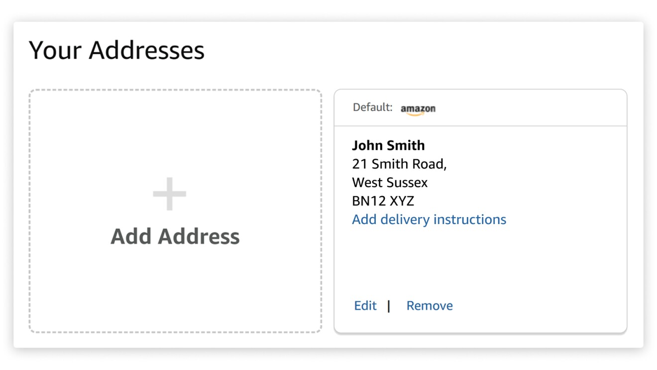 Address management interface with option to add new address