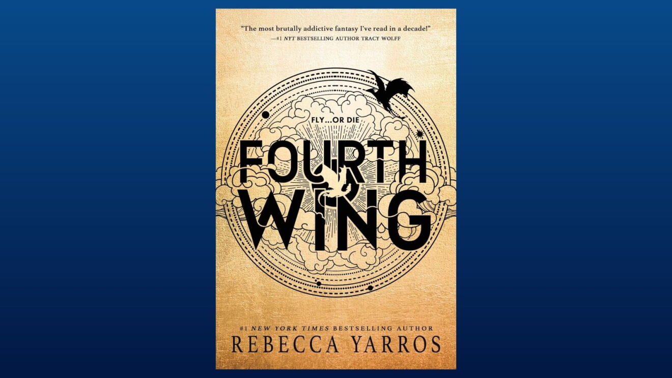 Fourth Wing book cover by Rebecca Yarros, featuring a dragon and tagline Fly ... or Die available on Kindle+