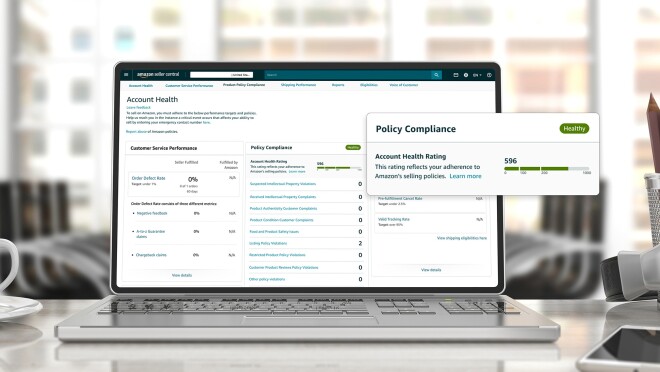 卖方账户的形象健康仪表板在笔记本电脑的屏幕上。