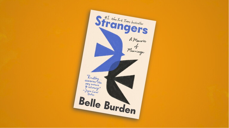 Book cover of 'Strangers: A Memoir of Marriage' by Belle Burden, featuring blue and black geometric bird shapes