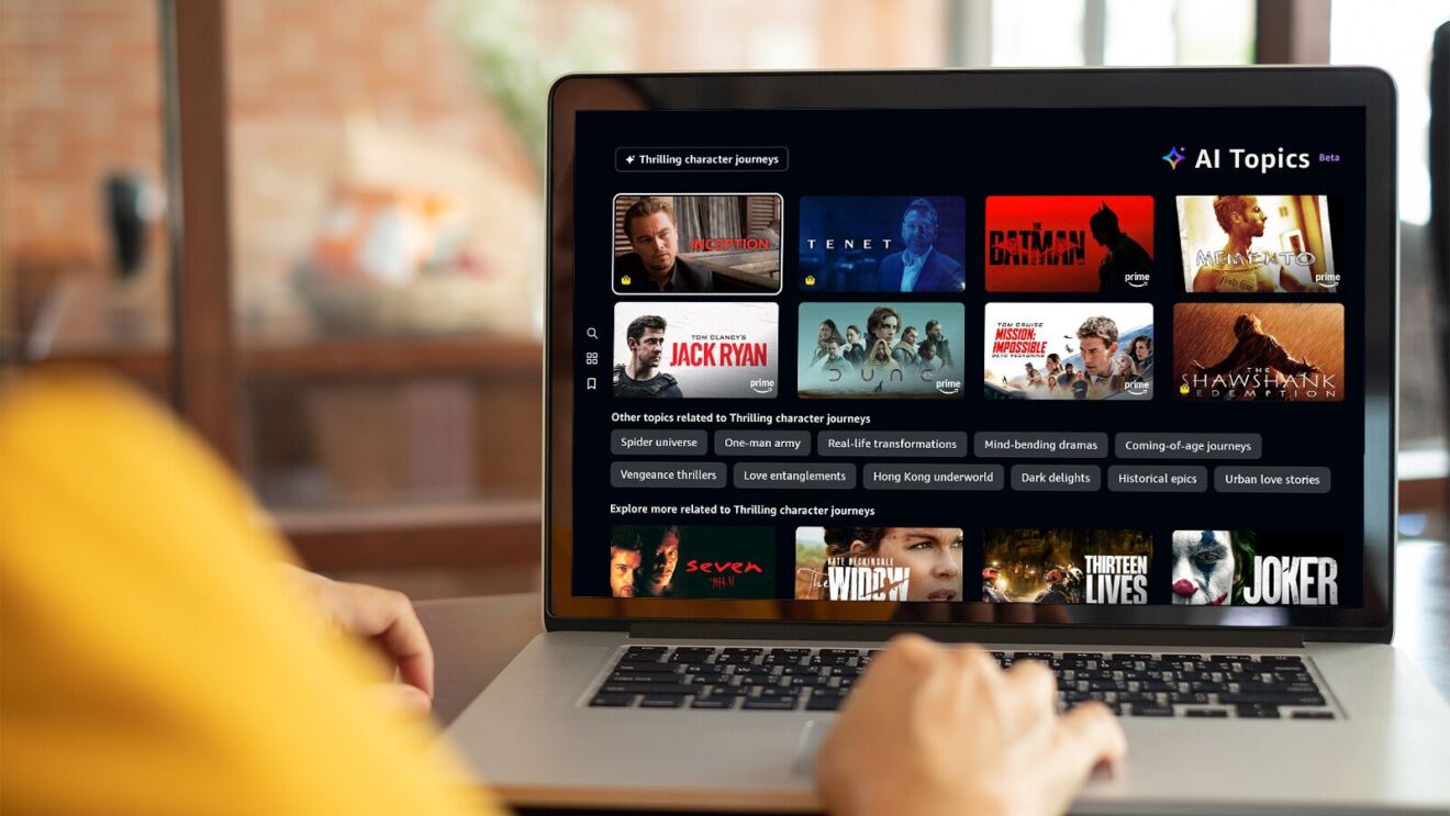 Prime Video AI Topics streaming platform showcasing thriller and action movies