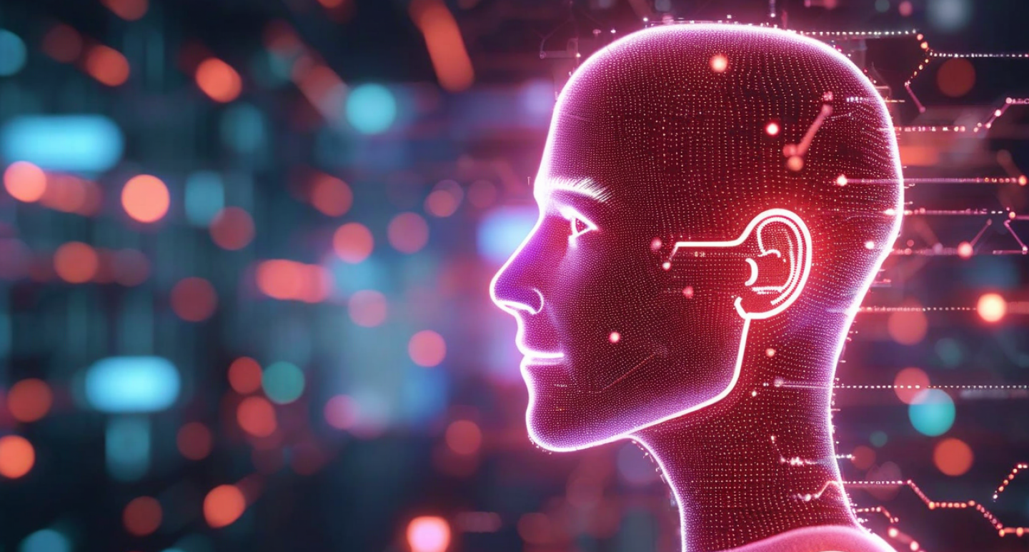 This image, generated using Amazon Nova, shows a profile of a human drawn by a computer with a colorful background
