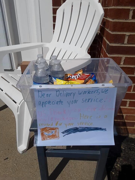 A customer note of thanks to Amazon delivery drivers