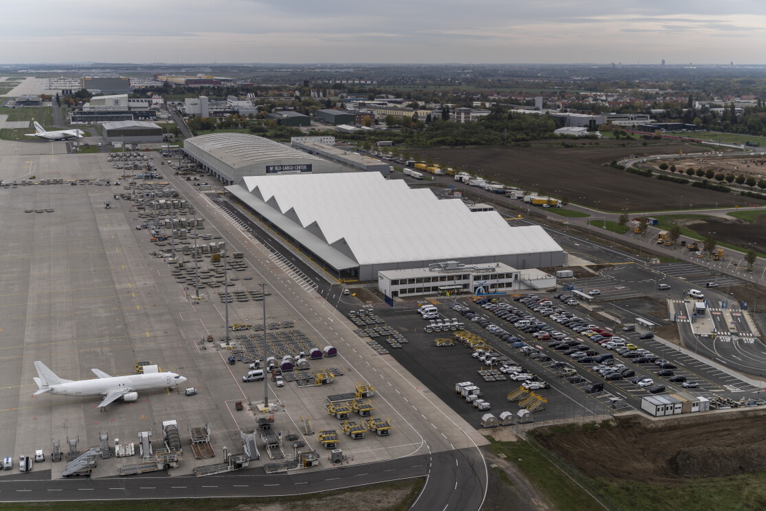 Aerial view of Leipzig-Halle airport in Germany