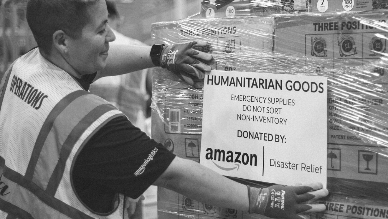 Amazon employees work together to ship disaster relief supplies to Puerto Rico.