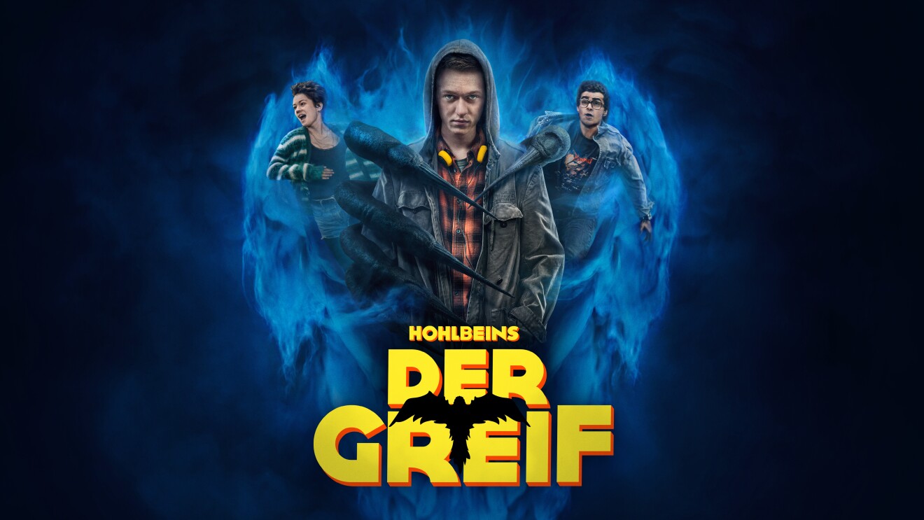 Collage für die Amazon Prime Video Serie Der Greif mit den 3 Hauptdarsteller:innen Jeremias Meyer, Lea Drinda und Zoran Pingel