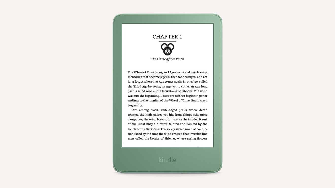 Amazon Kindle e-reader device in Matcha color