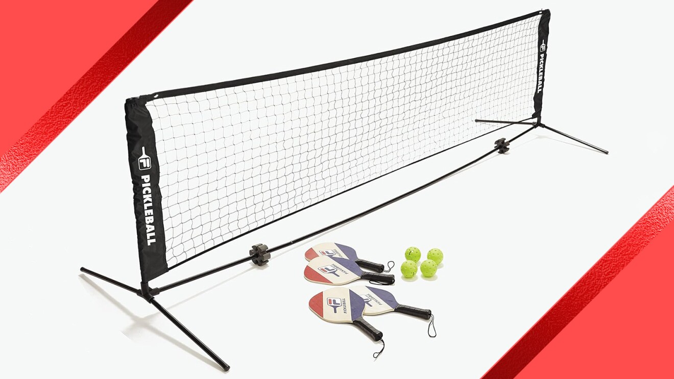 Portable tennis net set with paddles and balls