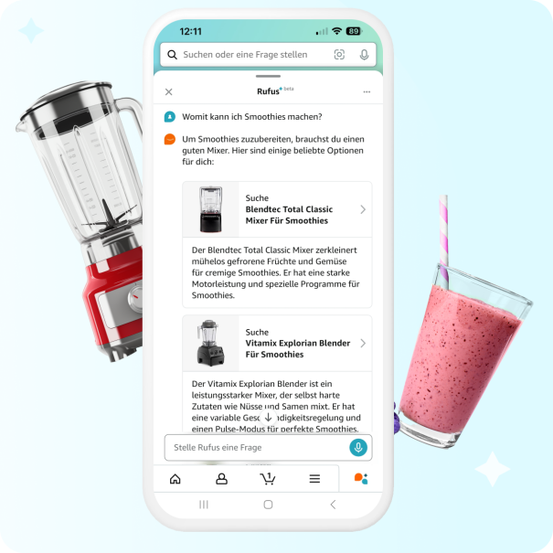 Ein Handymotiv mit einem Blender und Smoothie im Hintergrund. 