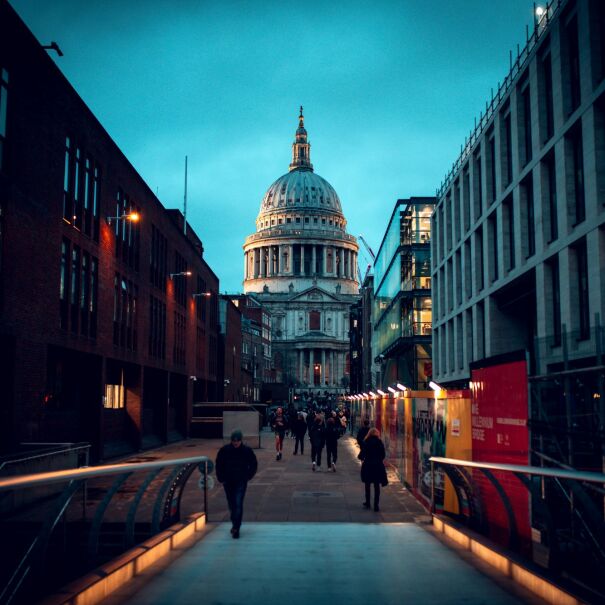 People walking down a street in London