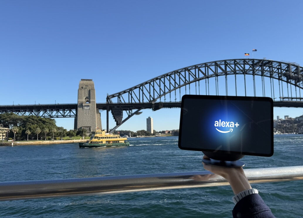 Alexa+ on an Echo Show device with Sydney Harbour Bridge in the background