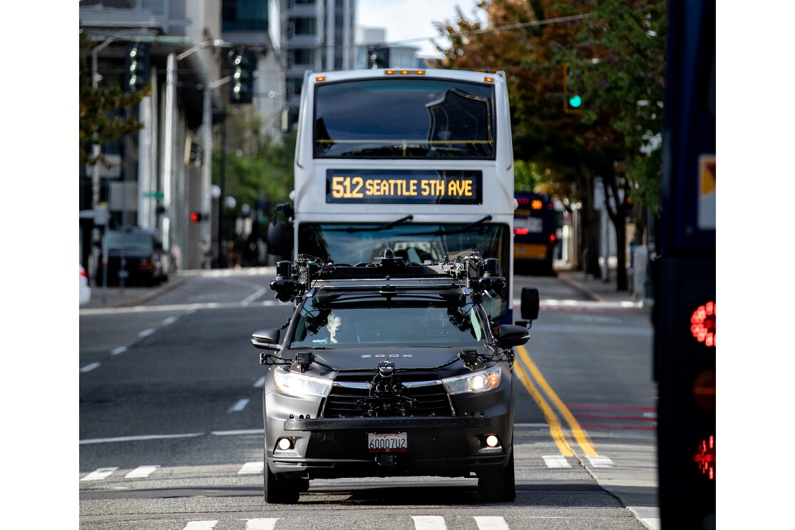 Zoox L3 autonomous vehicle driving in the Puget Sound region