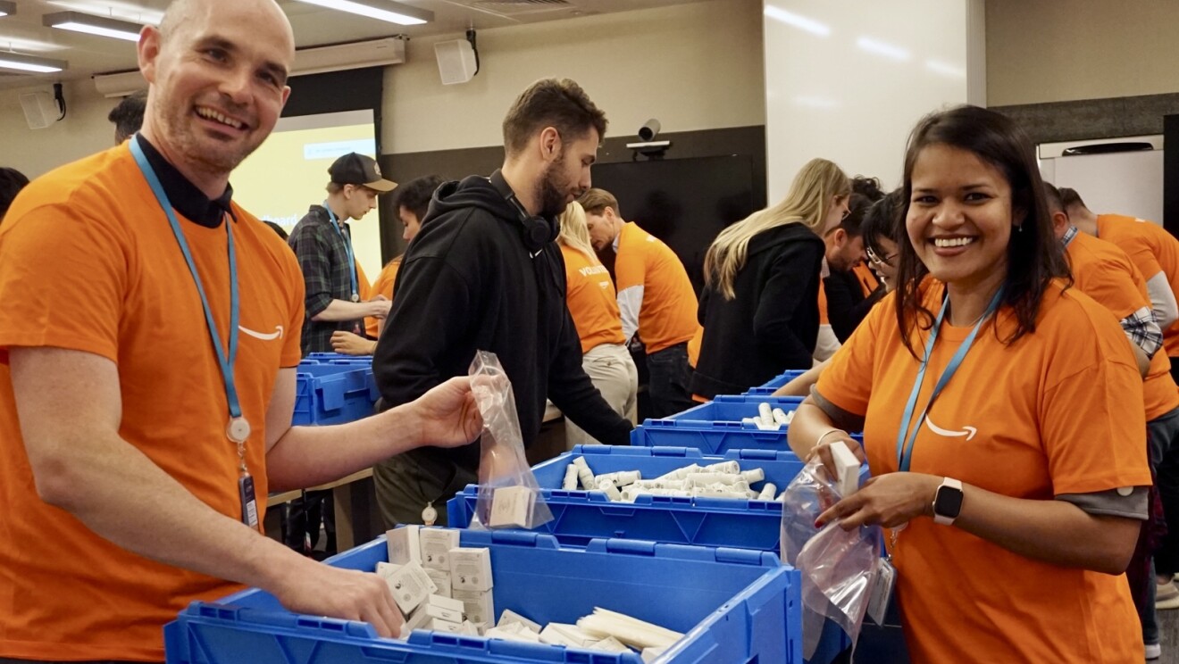 employees packing hygiene kits in the UK