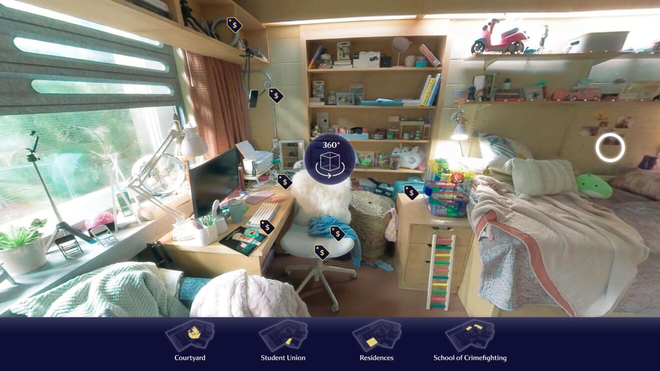 An image of the virtual campus tour of Godolkin University from The Boys spinoff Gen V.