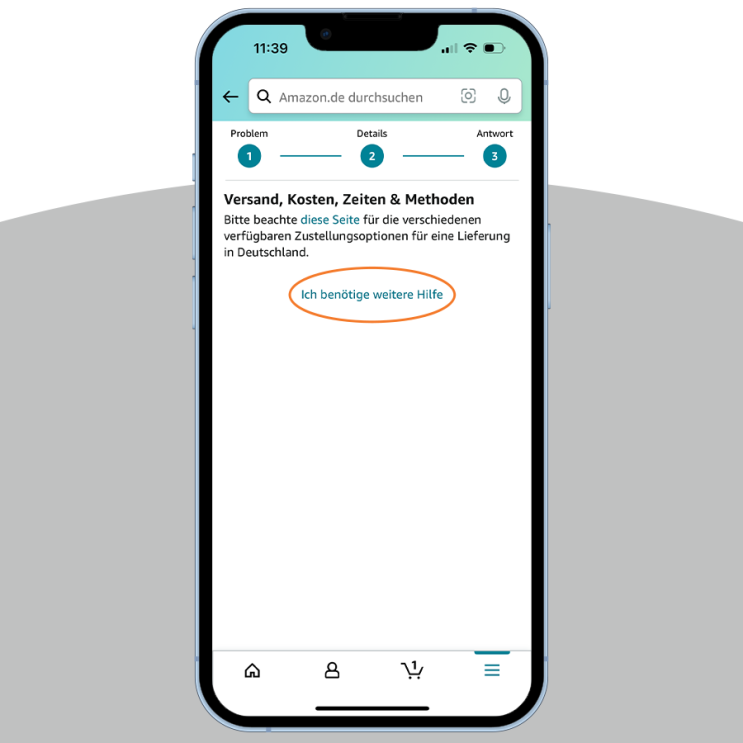 Screenshots für mobile Ansichten: So kann man mit dem Amazon Kundenservice chatten.