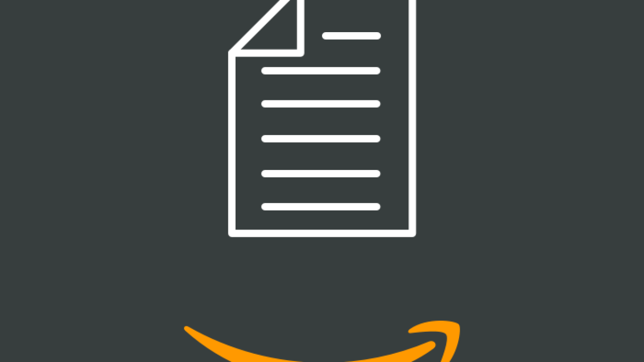Icon of a document above the Amazon smile, on a squid ink background 
