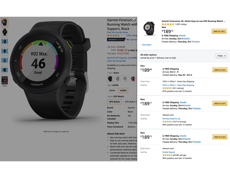 Amazon product page - Garmin device Foto