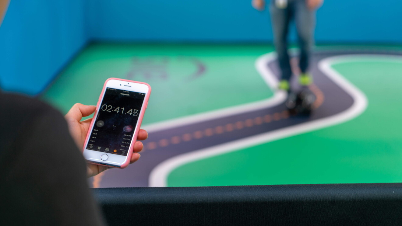 AWS DeepRacer car and track, a machine learning car with adult and kids' leagues