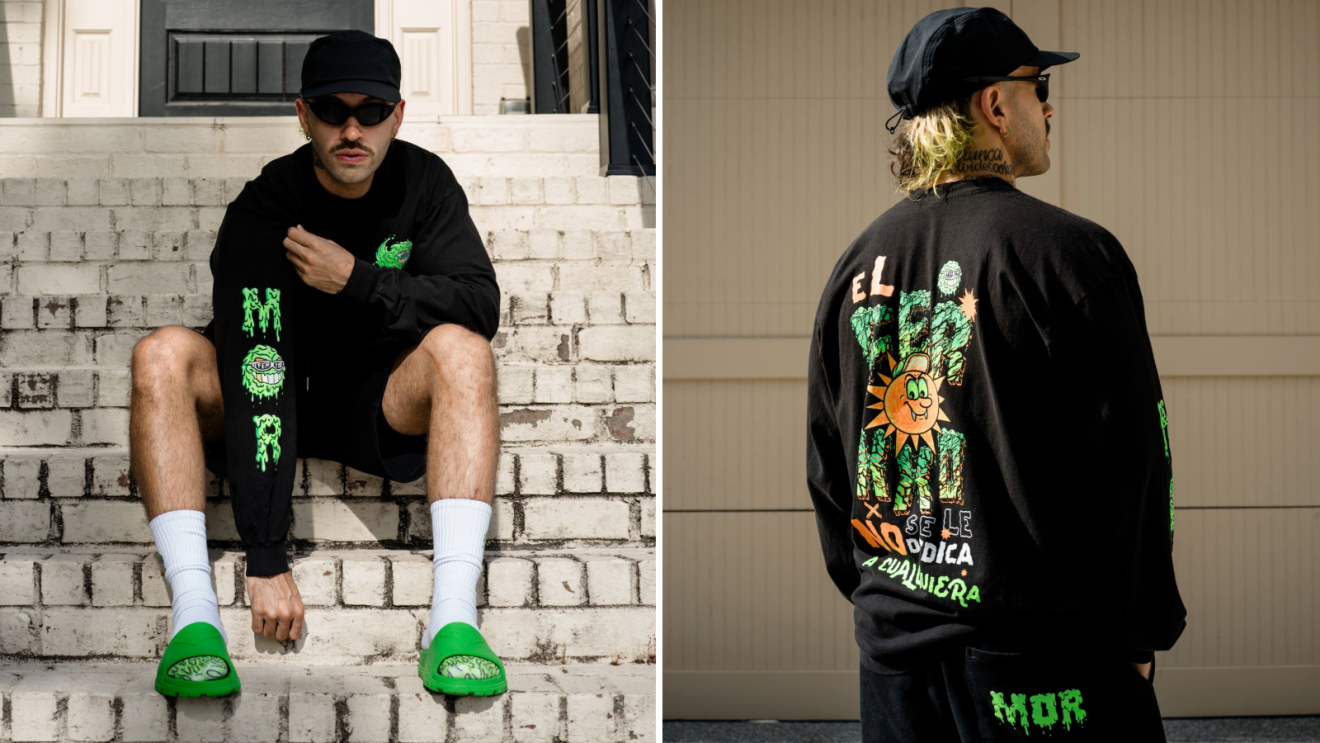 Feid dressed in his exclusive FERXXOCALIPSIS Tour merchandise from Amazon Music