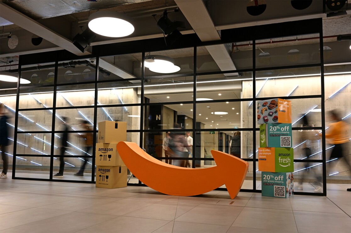 Entrance hall in the Amazon Headquarters in the UK. 