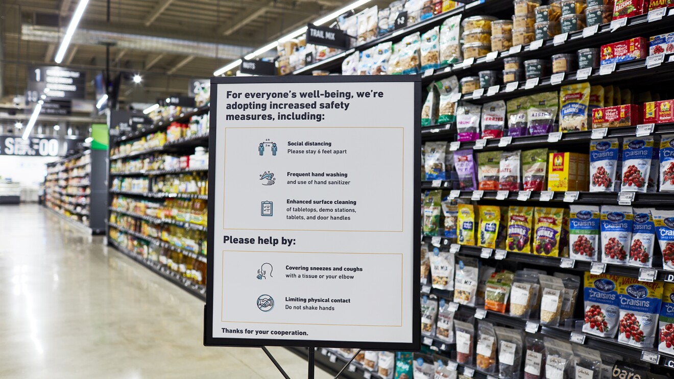 Interior image on an Amazon Fresh grocery store