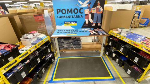 the image shows kits for schools prepared in an Amazon centers
