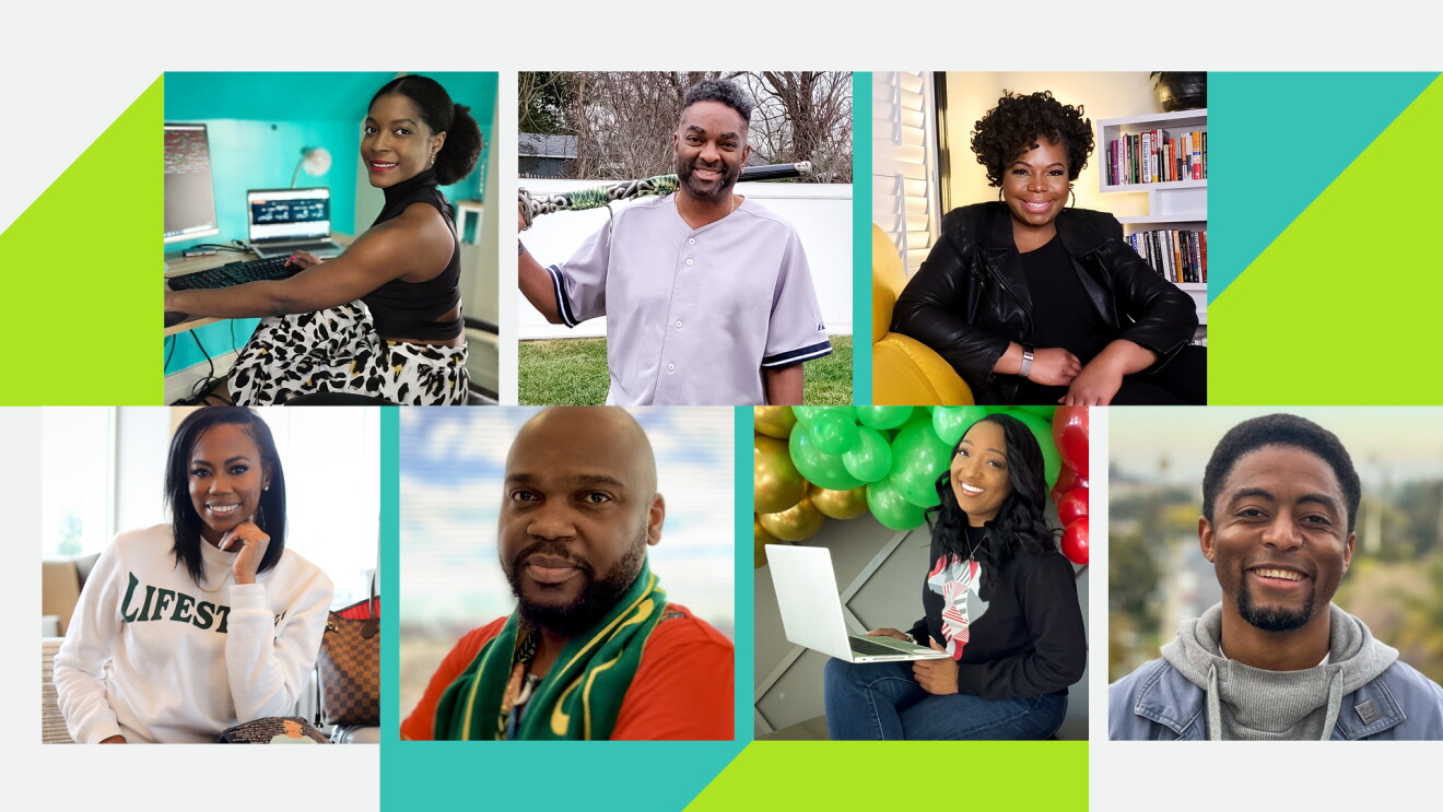 A collage of photos featuring employees who work at AWS.