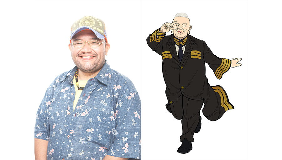 左側は男性の実写プロフィール写真。右側にアニメキャラクターの全身イラスト。キャラクターは長いコートの軍服でピースをしている。