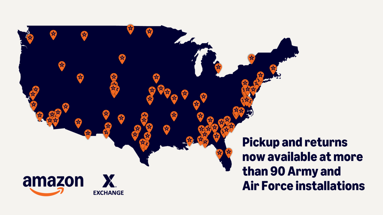 Amazon partnership with military bases for pickup and returns across US
