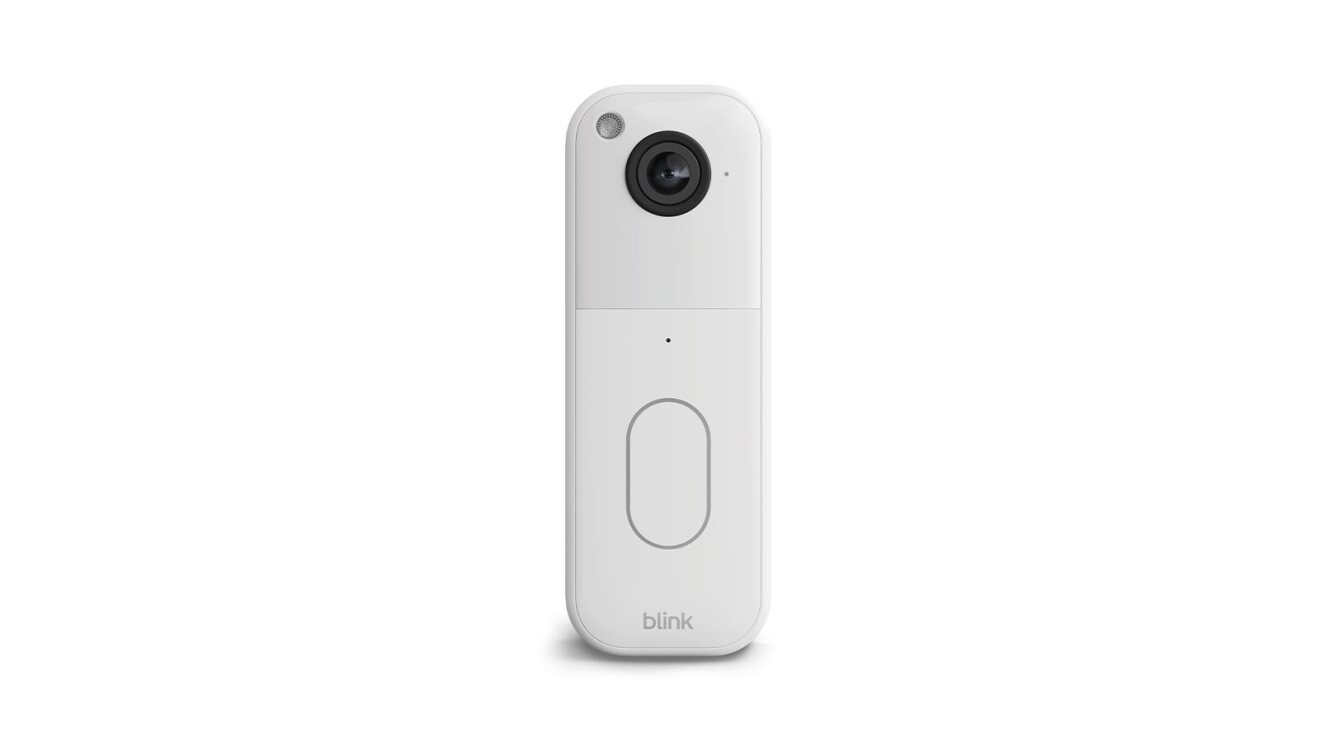White Blink video doorbell with prominent camera lens
