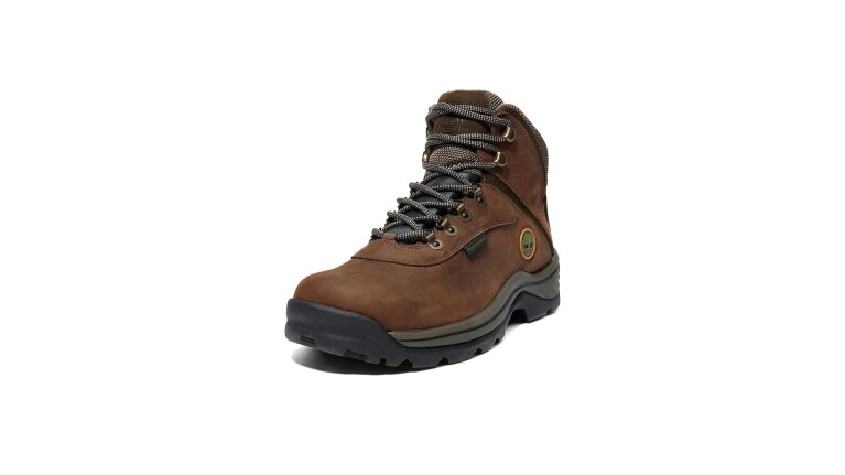 Rugged brown leather hiking boot with thick rubber sole