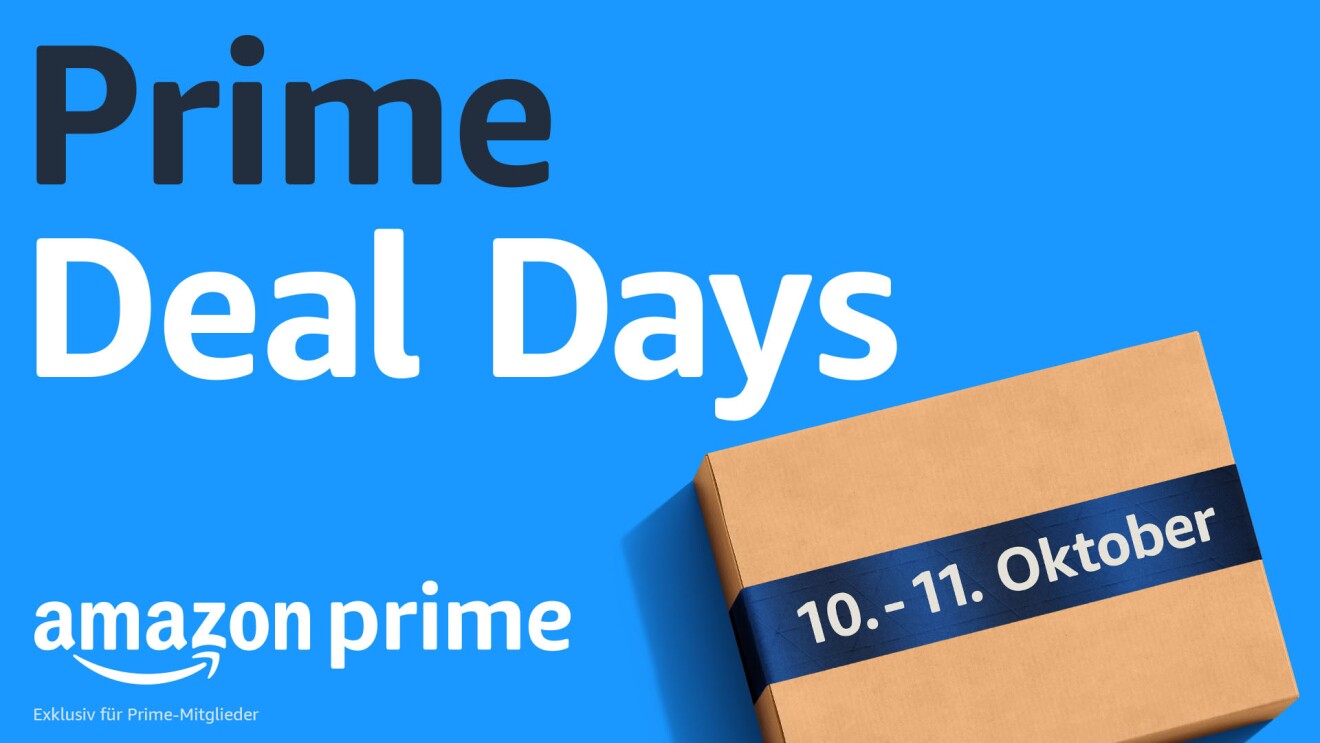 Ein Bild einer Amazon-Box, auf der die Daten des Prime Deal Day vom 10. bis 11. Oktober stehen