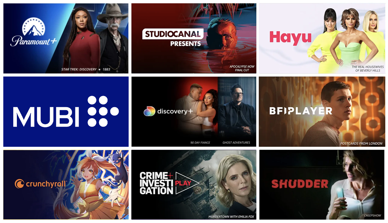 An image showing nine streaming services