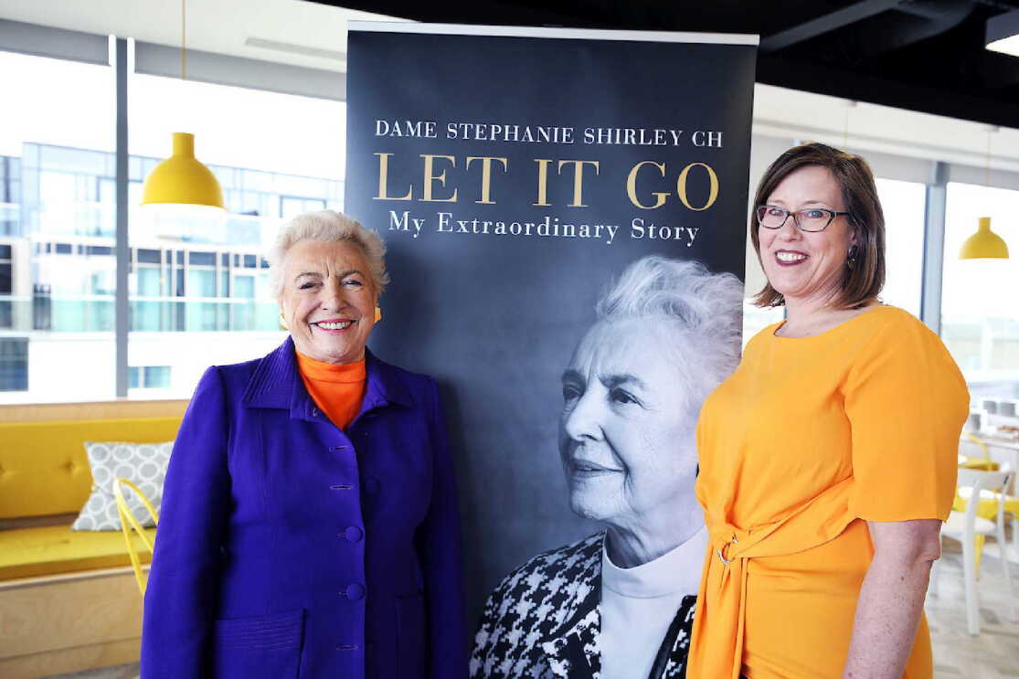Dame Stephanie Shirley with Lauren Kisser at the Amazon Cambridge Development Centre