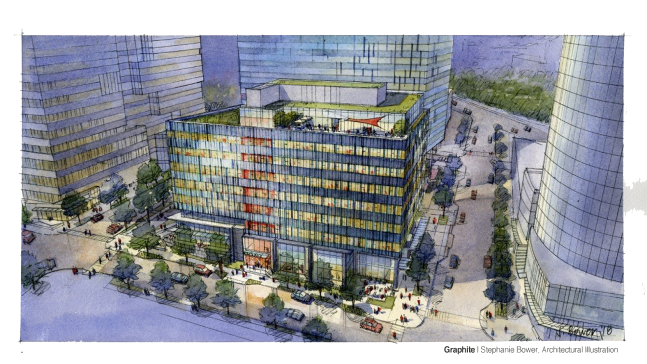 Mary's Place permanent shelter at Amazon, aerial rendering