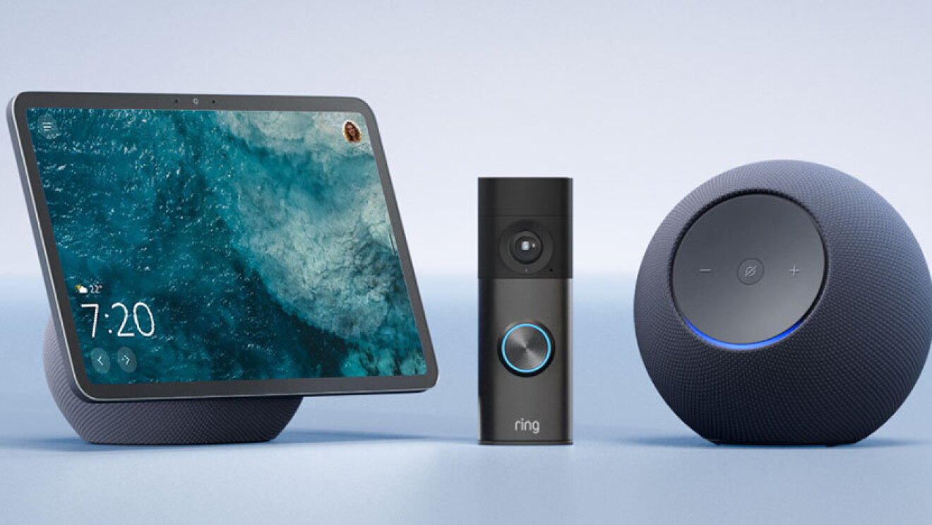 New Echo and Ring devices on a blue background 