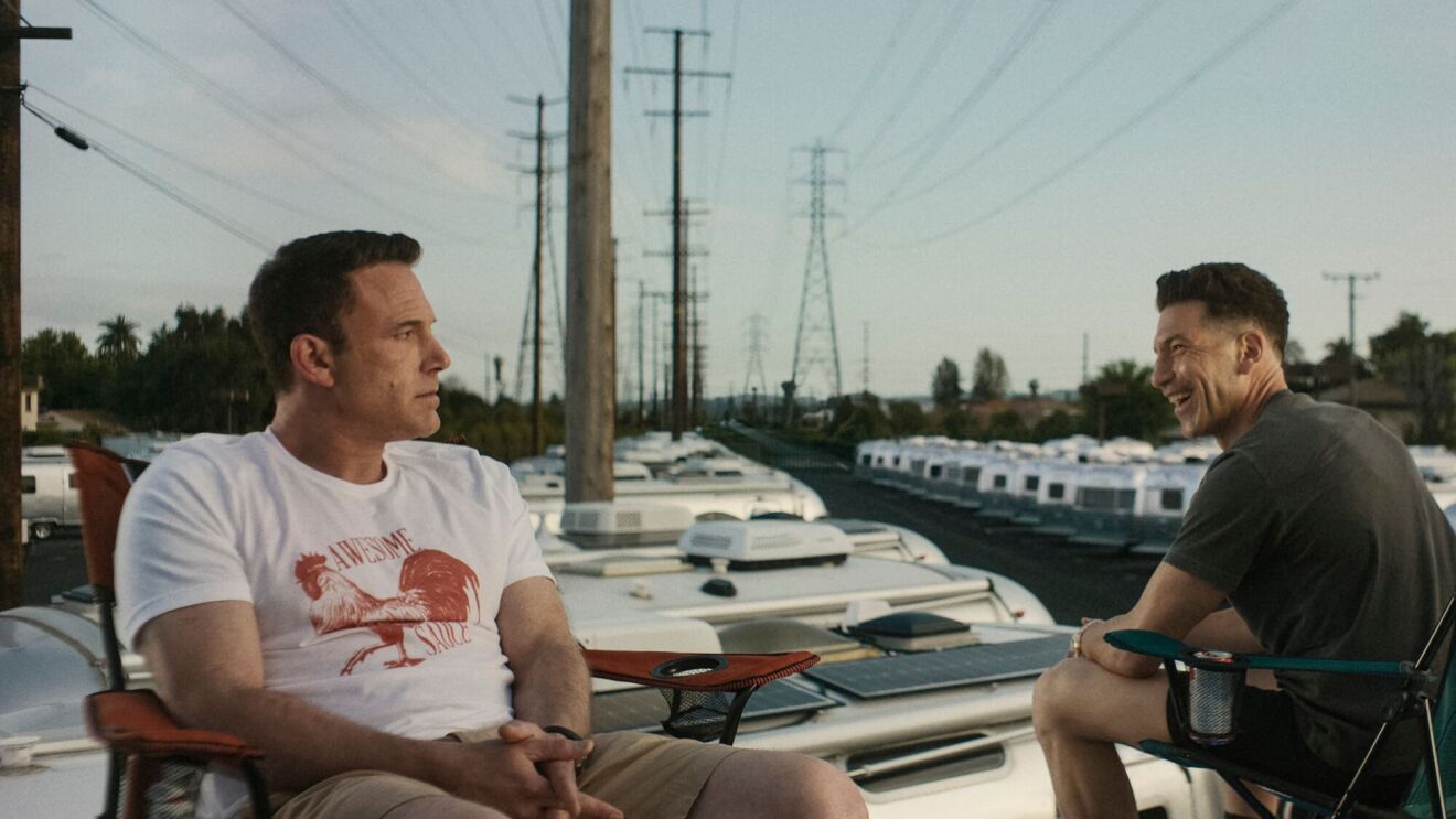 Ben Affleck and Jon Bernthal on set of the movie, The Accountant 2.