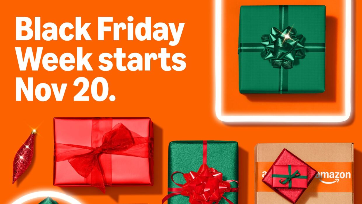 An image that reads "Black Friday Week starts Nov 20" surrounded by wrapped presents