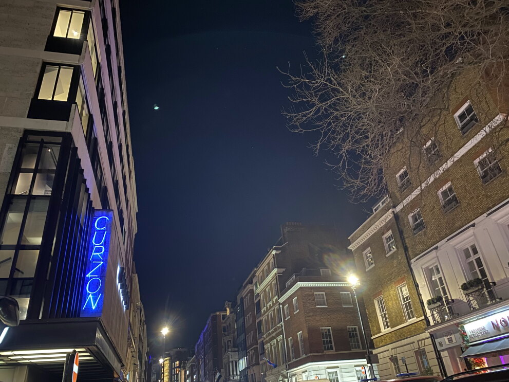Neon blue lights at The Curzon Mayfair Cinema