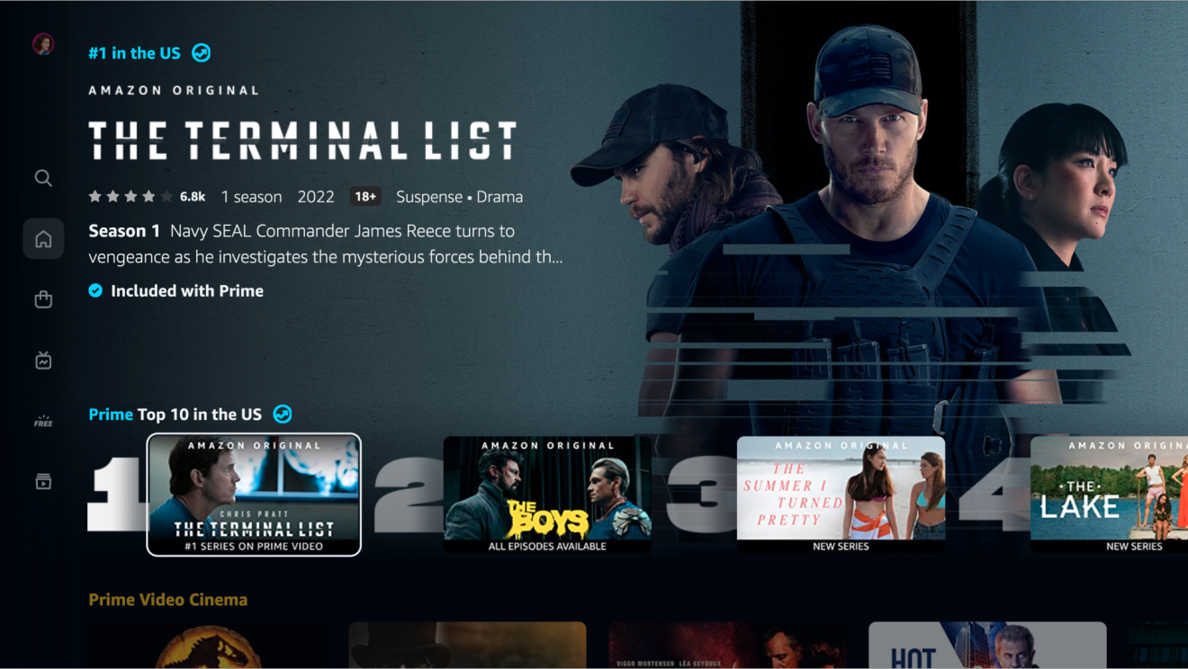 An image of the new "top ten" list on the Prime Video "Home" page