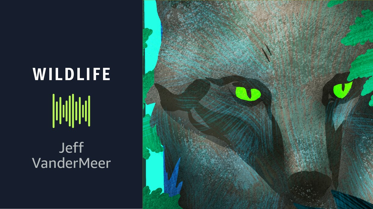 一张图片,上面写着,“野生动物由杰夫·范德米尔”图形一只狼。