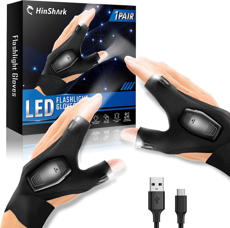 Gloves with LED flashlight