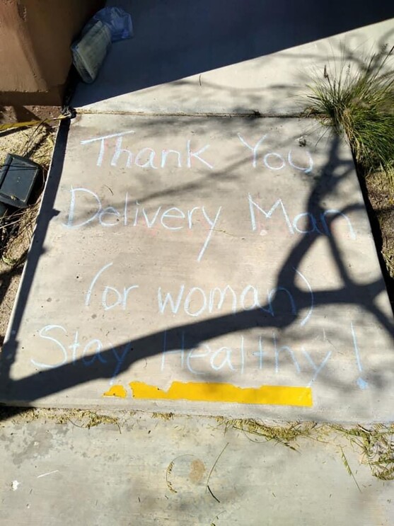 A customer note of thanks to Amazon delivery drivers