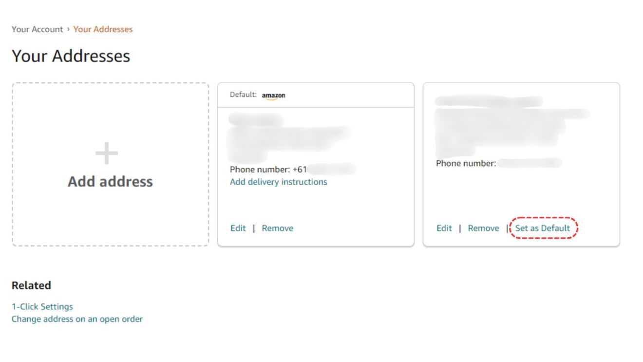 Set address default on Amazon.com.au Desktop