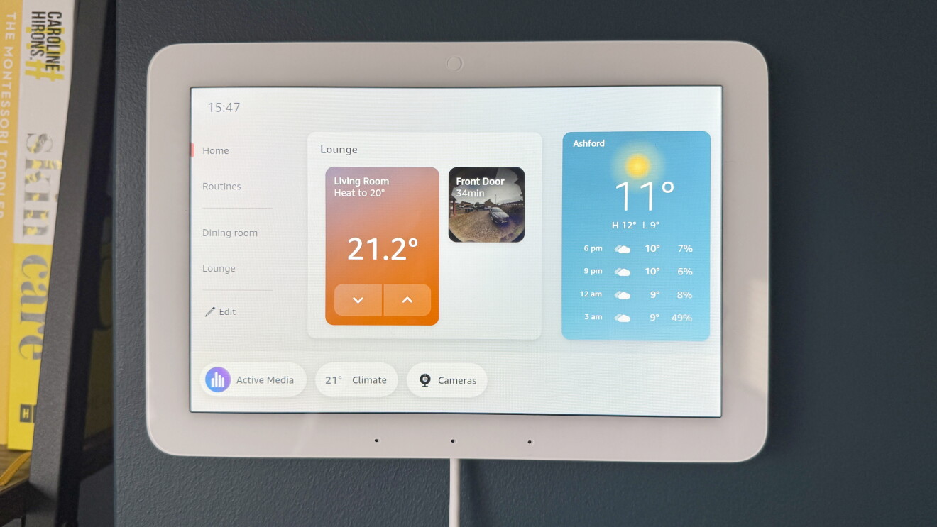 The homescreen showing of an Amazon Echo Hub device