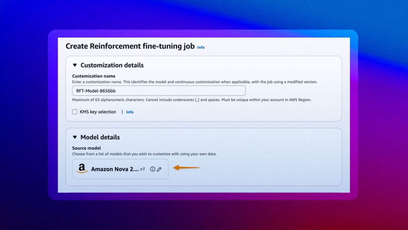 AWS interface for creating reinforcement fine-tuning job with Amazon Nova 2 model