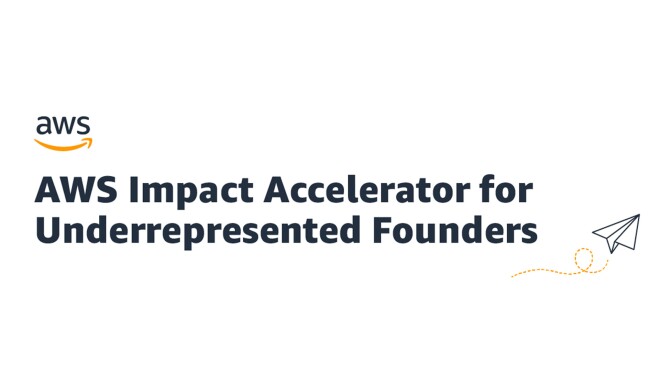 附有插图的图片上写着“AWS为代表性不足的创始人提供影响加速器”。文字旁边是一架飞行的纸飞机的插图。