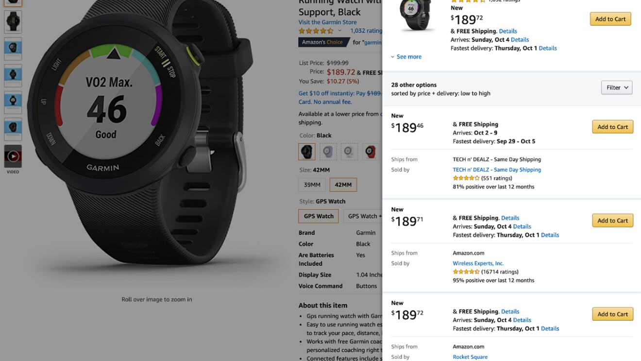 Amazon product page - Garmin device Foto