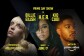 An image split three ways to feature portraits of the three artists performing in the Prime Day Show, Billie Eilish, H.E.R, and Kid Cudi. Bright yellow text on the image reads "PRIME DAY SHOW X BILLIE EILISH, H.E.R., KID CUDI" and "Presented by Amazon Music" and "Drops June 17" and "Watch on Prime Video"